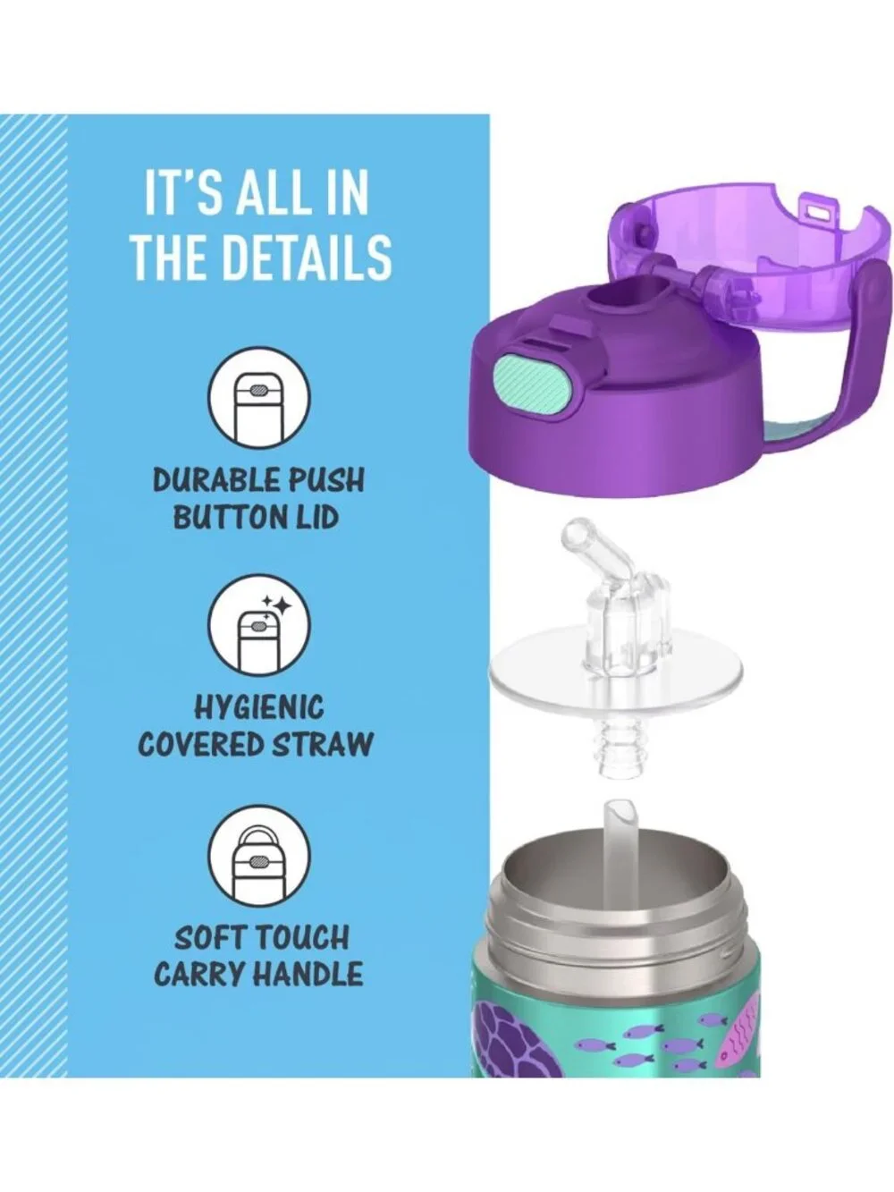12oz Insulated Water Bottle with Straw - Fun Ocean Pals Design, Kids Hydration